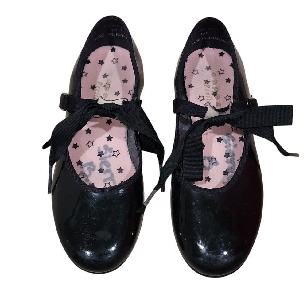 Girls black patent leather tap shoes
